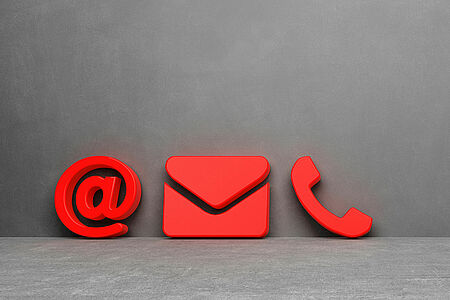 Kontaktzeichen für E-Mail, Telefon und Postanschrift